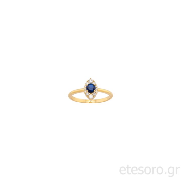 14K Gold Engagement Ring with Blue and White Zirconia