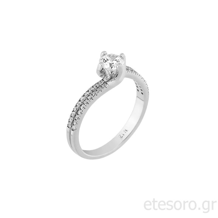 14K White Gold Engagement Ring With Round Zirconia