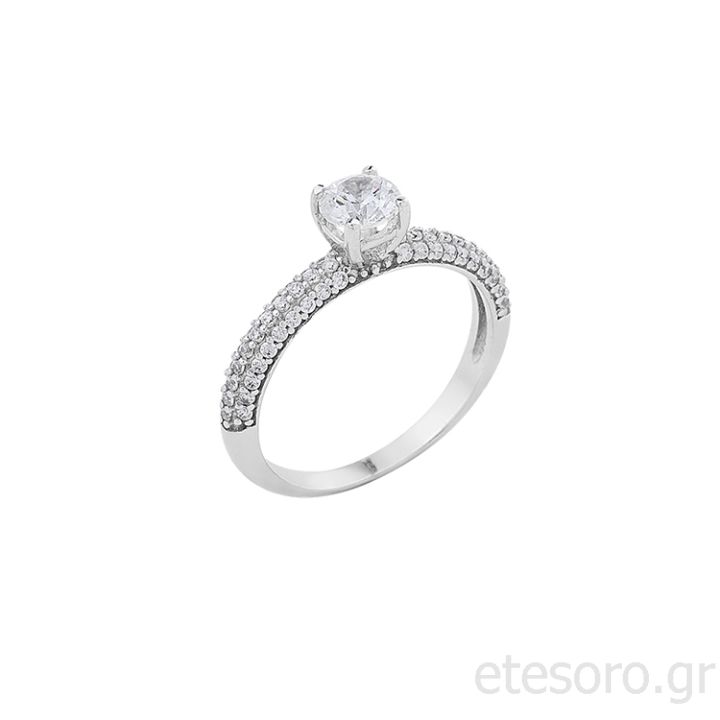 14K White Gold Engagement Ring With Round Zirconia