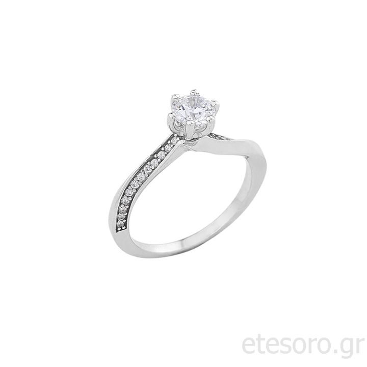 14K White Gold Engagement Ring With Rounded Zirconia At The Center 