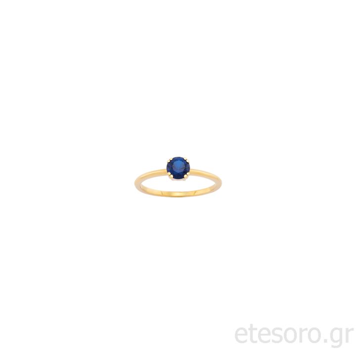 14K Gold Engagement Ring With Blue Round Zirconia